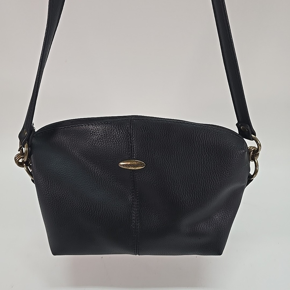 Liz Claiborne Black Leather Shoulder Bag Gold Hardware Logo Women's Handbag
